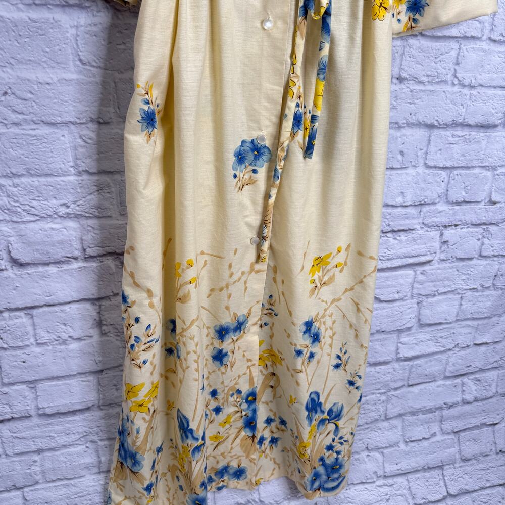 Vintage The Great Entertainers Sears Dress 70s Floral Belt Beige Size S Button - Picture 5 of 8